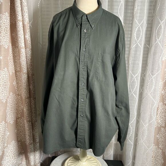 Eddie Bauer Men’s XL Green Canvas Button-Up Shirt – 100% Cotton - Picture 1 of 5